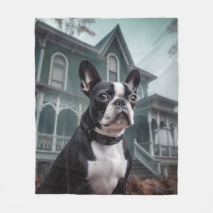 Boston Terrier Halloween Scary Fleece Blanket