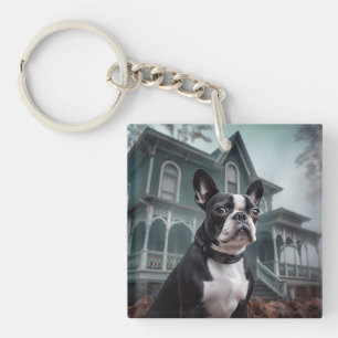 Boston Terrier Halloween Scary Key Ring
