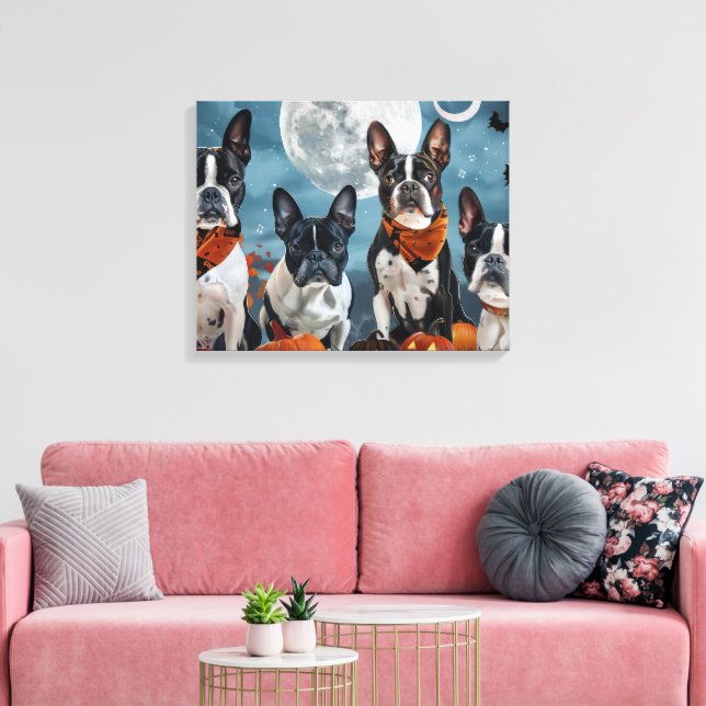 boston terrier Halloween Spooky Canvas Print (Insitu(LivingRoom))