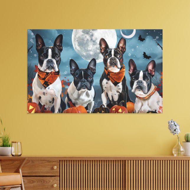 boston terrier Halloween Spooky Canvas Print (Insitu(LivingRoom))