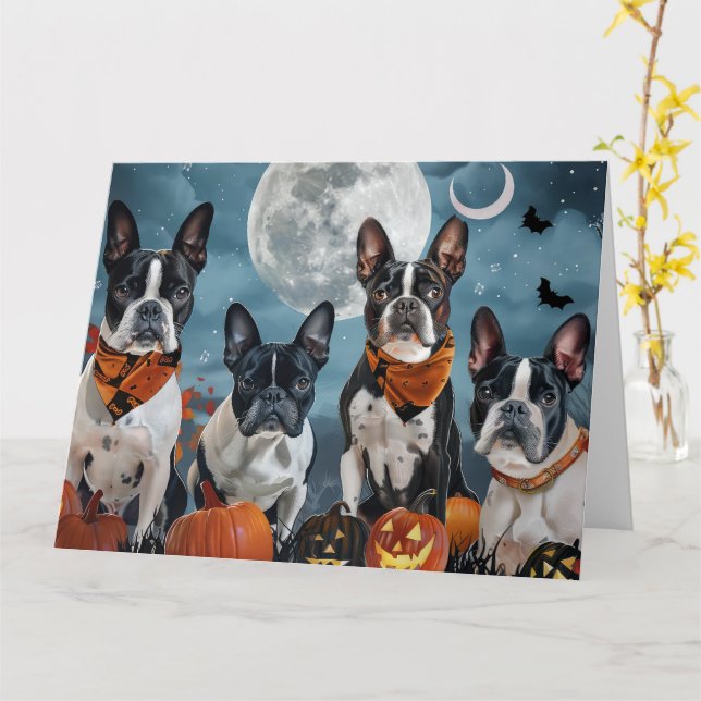 boston terrier Halloween Spooky Card (Yellow Flower)