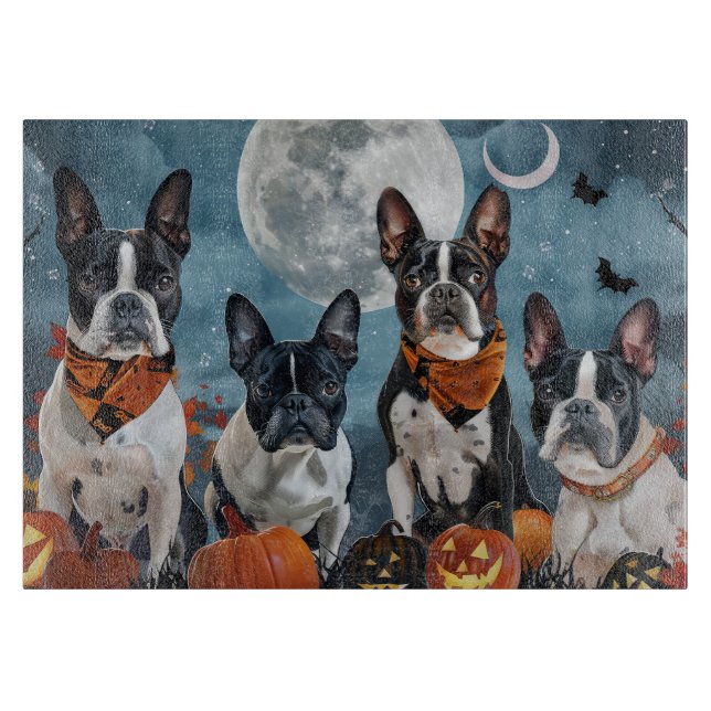 boston terrier Halloween Spooky Cutting Board (Front)