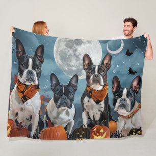boston terrier Halloween Spooky Fleece Blanket