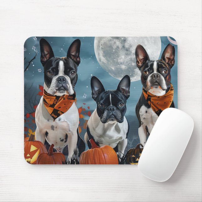 boston terrier Halloween Spooky Mouse Mat (With Mouse)
