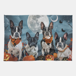 boston terrier Halloween Spooky Tea Towel