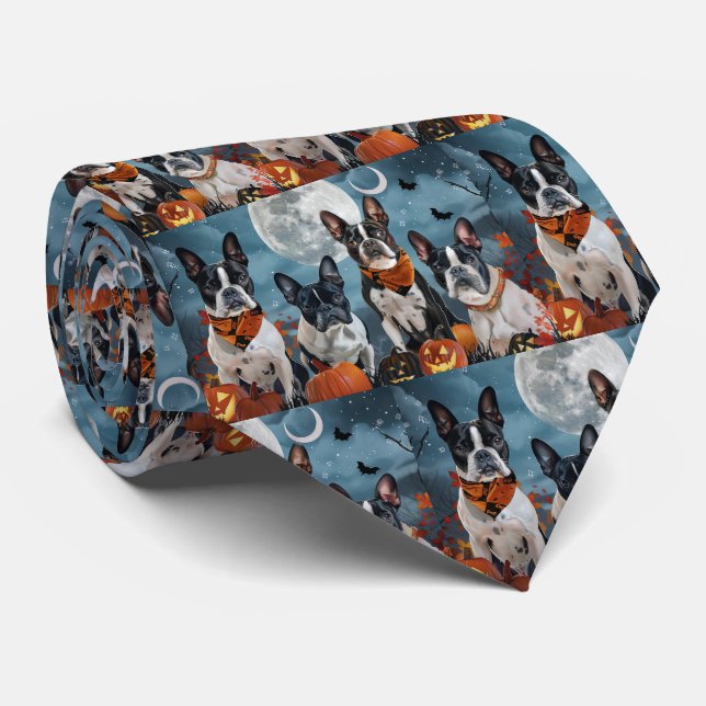 boston terrier Halloween Spooky Tie (Rolled)