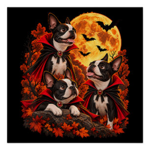Boston Terrier Halloween Vampire Dogs Spooky Poster