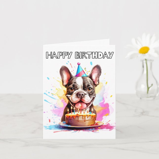 Boston Terrier Happy Birthday Card (Small Plant)