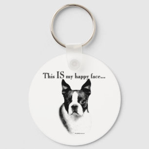 Boston Terrier Happy Face Keychain