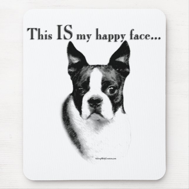 Boston Terrier Happy Face Mouse Mat (Front)