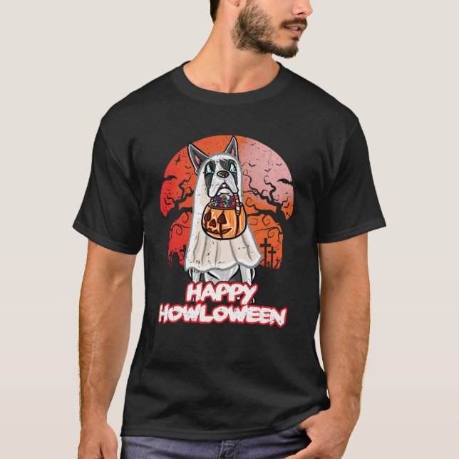 Boston Terrier Happy Halloween Costume Ghost Dog G T-Shirt (Front)