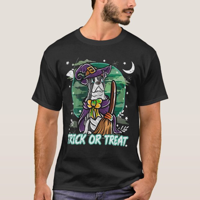 Boston Terrier Happy Halloween Costume Witch T Shi T-Shirt (Front)