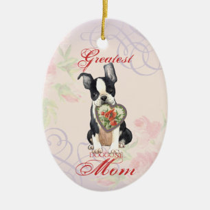 Boston Terrier Heart Mum Ceramic Ornament