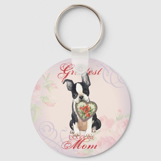 Boston Terrier Heart Mum Key Ring (Front)