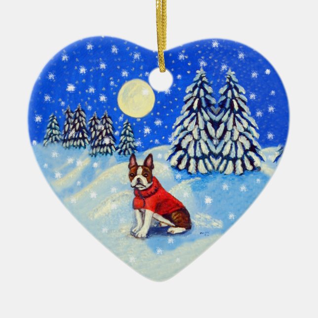 Boston Terrier Heart Ornament (Front)