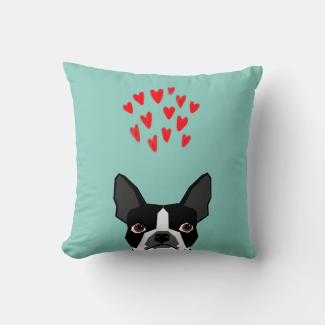 Boston Terrier - Hearts, Cute Funny Dog Cute Valen Cushion (Front)