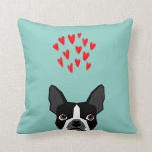 Boston Terrier - Hearts, Cute Funny Dog Cute Valen Cushion