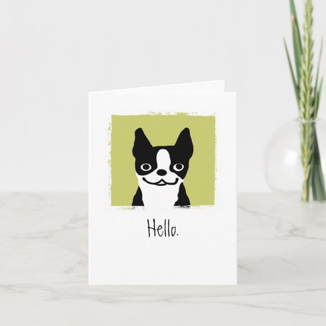 Boston Terrier "Hello" | Cute Cartoon Dog Custom Card (Front)