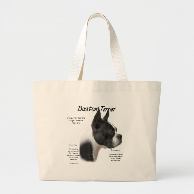 Boston Terrier History Design Large Tote Bag (Front)