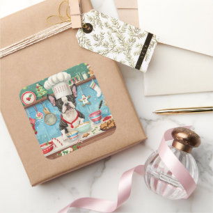 Boston Terrier Holiday Baking: Festive Christmas Square Sticker