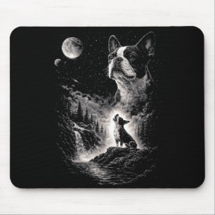 Boston terrier howling at moon night vintage 90s mouse mat