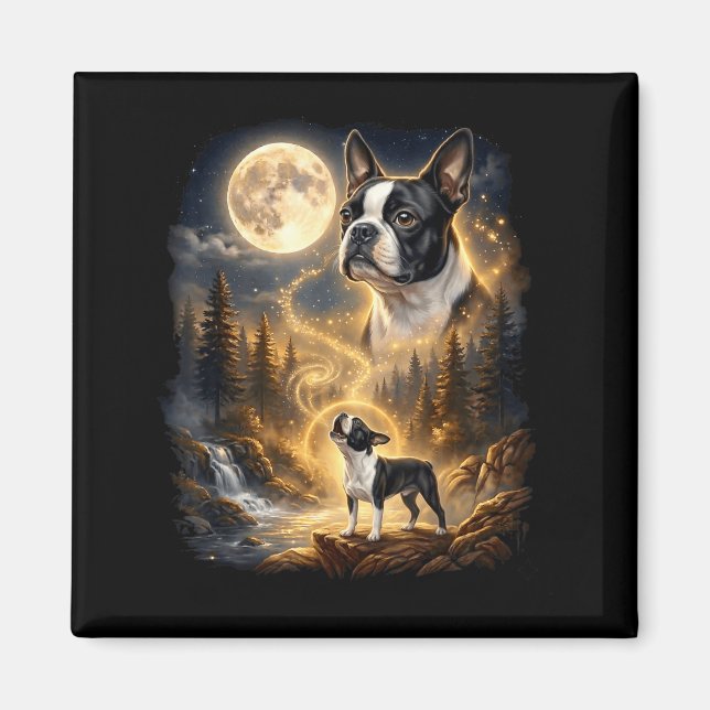 Boston terrier howling at the moon retro  magnet (Front)