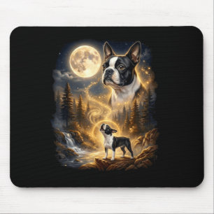 Boston terrier howling at the moon retro mouse mat