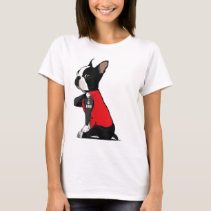 Boston Terrier I Love Dad Tattoo Funny Boston Terr T-Shirt