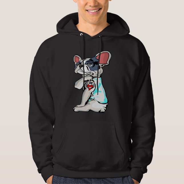 Boston Terrier I Love Mum Tattoo Hoodie (Front)