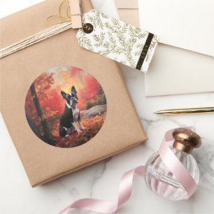 Boston Terrier in Autumn Leaves Fall Inspire  Classic Round Sticker