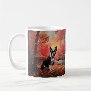 Boston Terrier in Autumn Leaves Fall Inspire  Coffee Mug