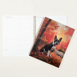 Boston Terrier in Autumn Leaves Fall Inspire Planner