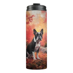 Boston Terrier in Autumn Leaves Fall Inspire  Thermal Tumbler