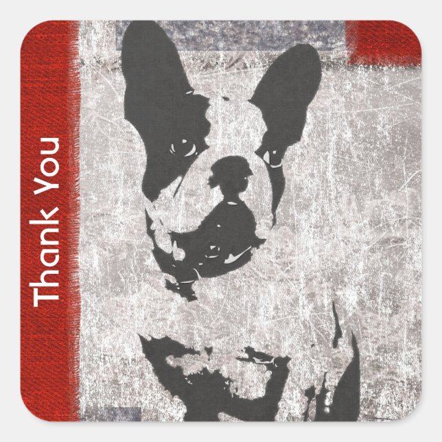 Boston Terrier in Black and White Thank You Square Sticker (Front)