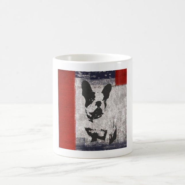 Boston Terrier in Black and White With Red Border Coffee Mug (Center)