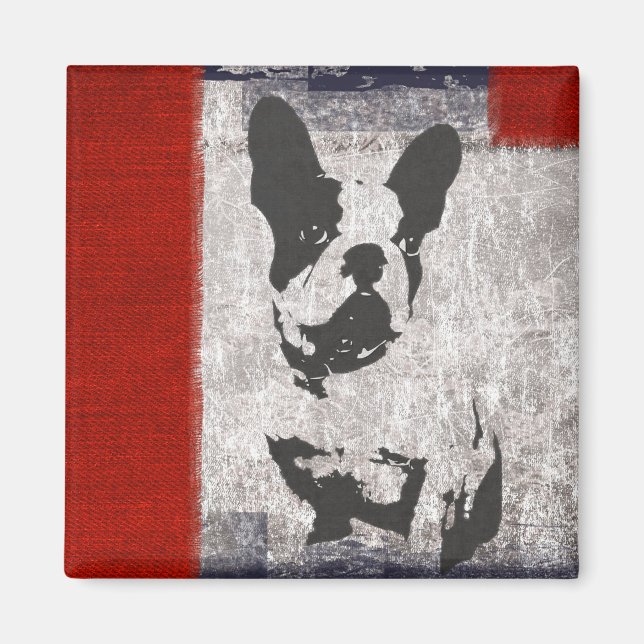 Boston Terrier in Black and White With Red Border Magnet (Front)