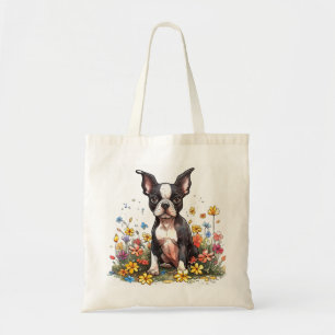 Boston Terrier in Bloom Tote Bag
