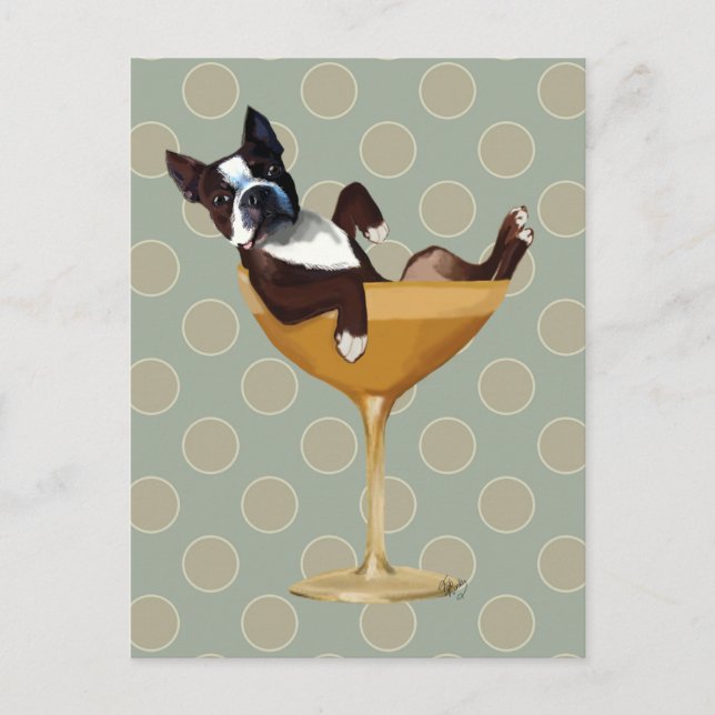 Boston Terrier in Cocktail Glass Postcard (Front)