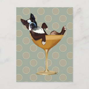 Boston Terrier in Cocktail Glass Postcard