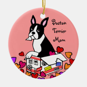 Boston Terrier in the Box Cartoon Ceramic Tree Decoration