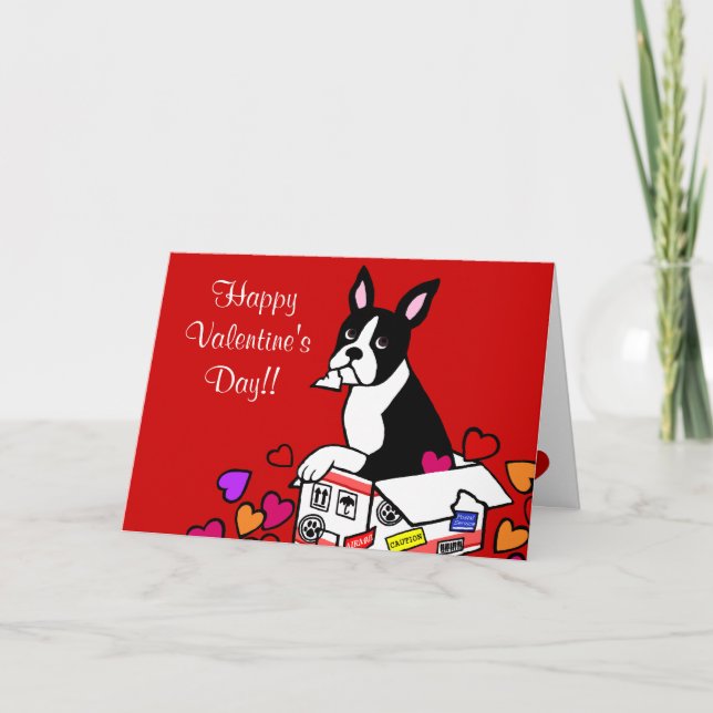 Boston Terrier in the Box Cartoon Holiday Card (Front)
