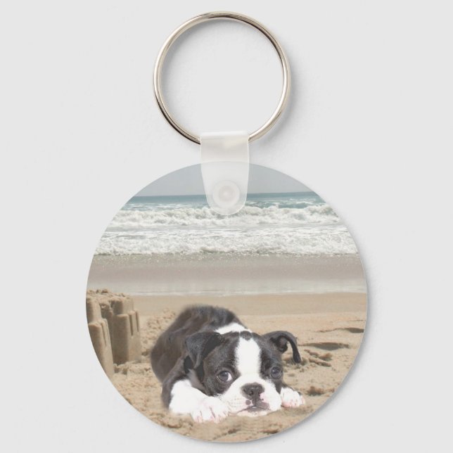 Boston Terrier Keychain Sandcastles (Front)