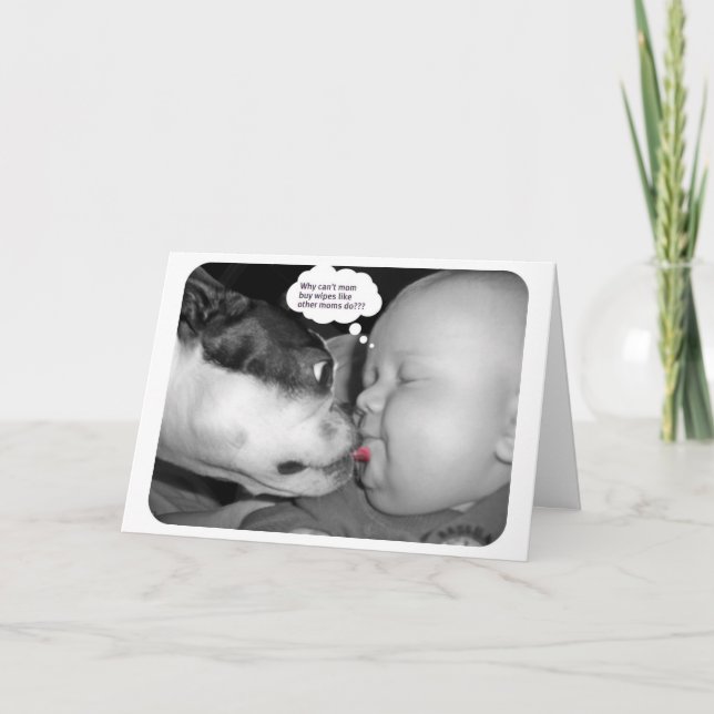 boston terrier kissing a baby card (Front)