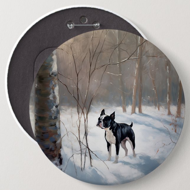 Boston Terrier Let It Snow Christmas 6 Cm Round Badge (Front & Back)
