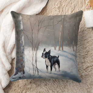 Boston Terrier Let It Snow Christmas Cushion