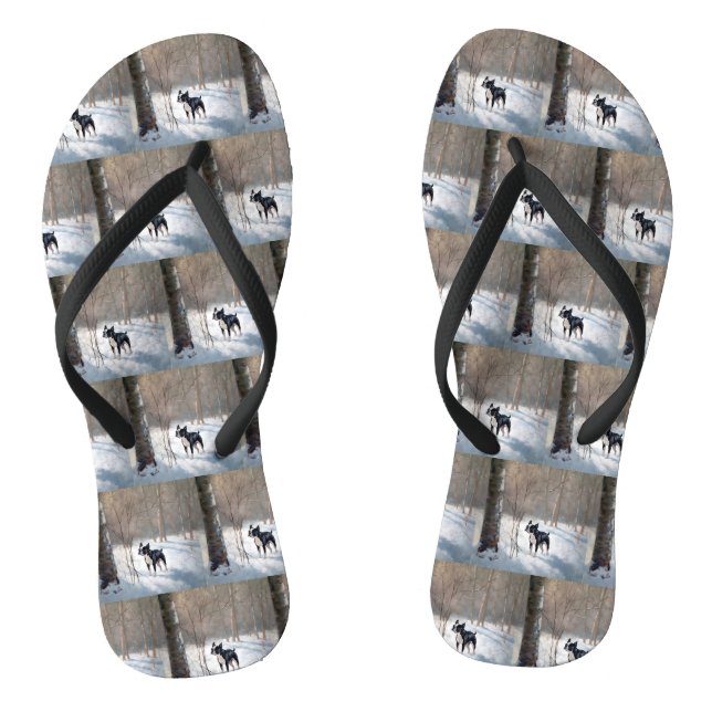 Boston Terrier Let It Snow Christmas Flip Flops (Footbed)