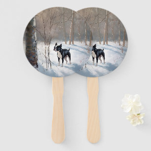 Boston Terrier Let It Snow Christmas Hand Fan
