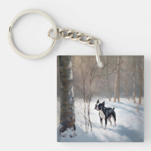 Boston Terrier Let It Snow Christmas Key Ring