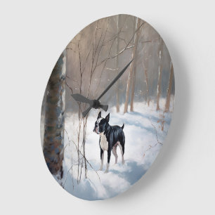 Boston Terrier Let It Snow Christmas Large Clock