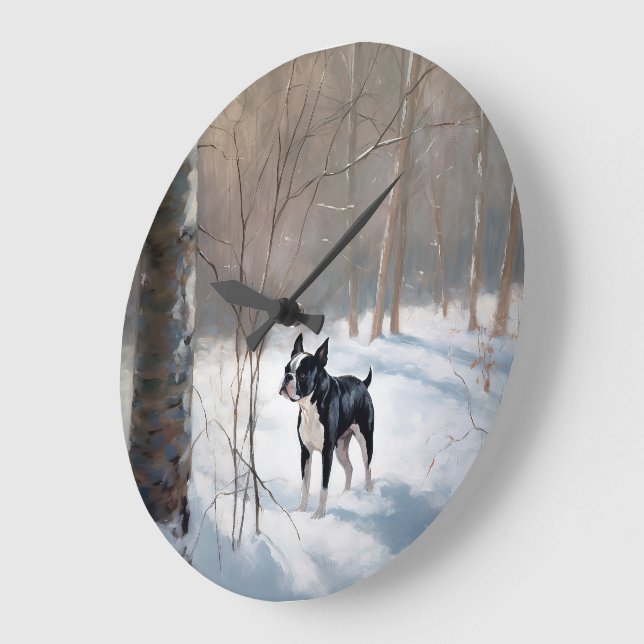 Boston Terrier Let It Snow Christmas Large Clock (Angle)